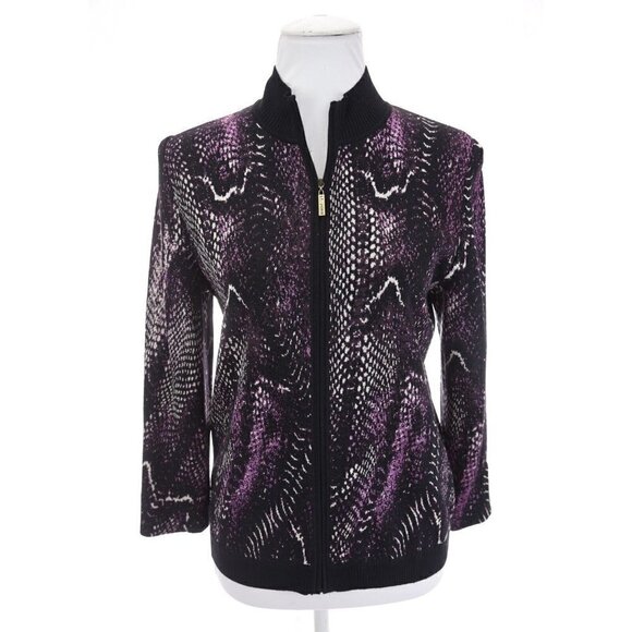 St. John Sport Wool Full Zip Reptile Cardigan Knit Sweater Purple Women Sz S - Picture 14 of 14